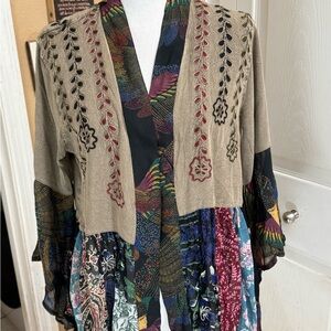 Young Threads Boho Kimono Beige Embroidered Mixed-Print Women's kimono sz L